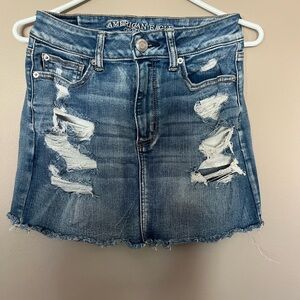 American Eagle Outfitters Blue Distressed Denim Skirt